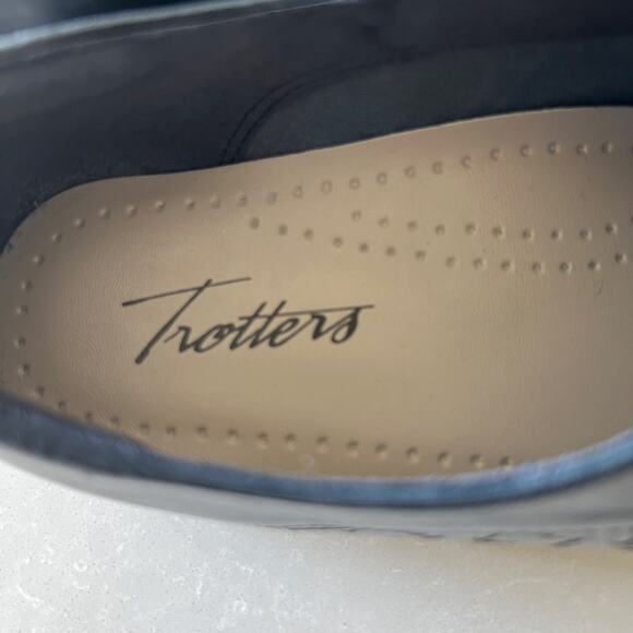 TROTTERS Woven Leather Loafer Flats Sz 6.5 Navy Blue Lace Up Vintage 90s Preppy - Picture 7 of 10